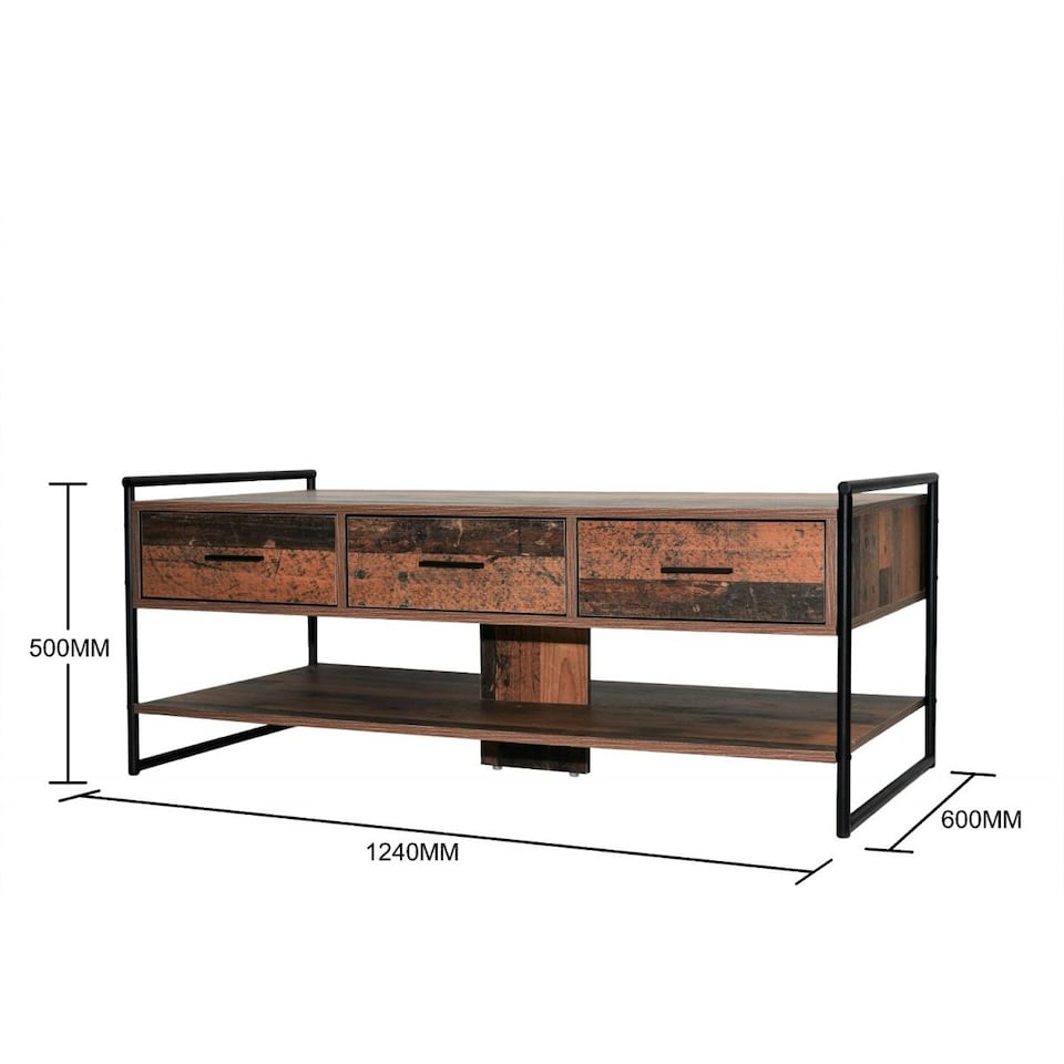 image 1 of Abbey Coffee Table with 3 Drawers Rustic Industrial Oak Effect Living Room
