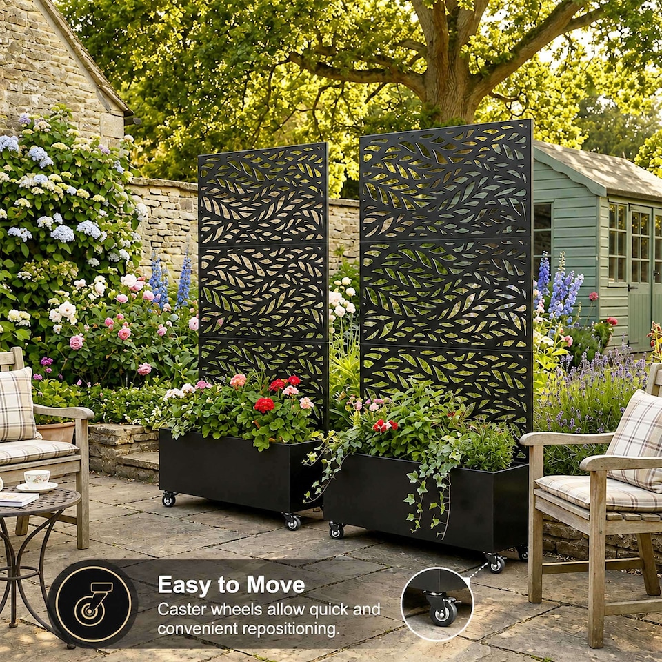 image 1 of Nicoman Metal Privacy Screen with Planter Pot Leaf Pattern