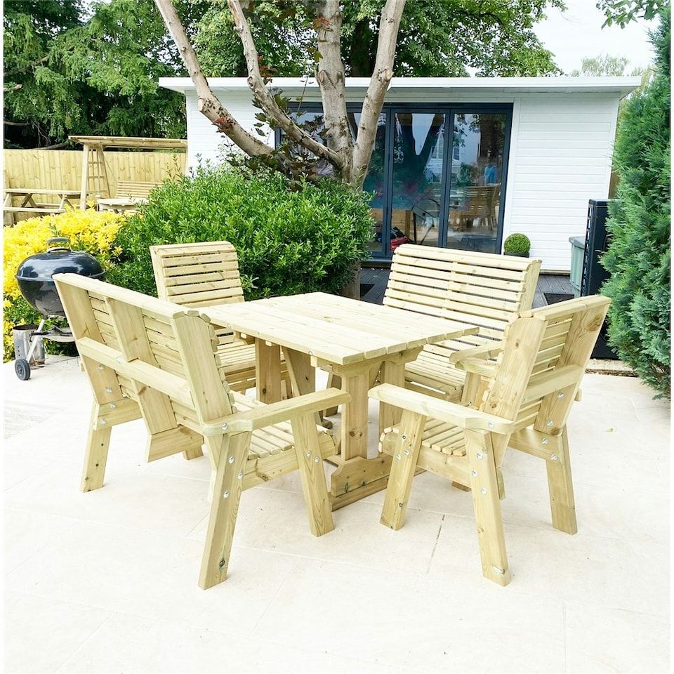 image 1 of Heavy Duty Table and Chair Set - 1 Square Table - 2 Chairs - 2x 2 Seater Benches - 6 Seater