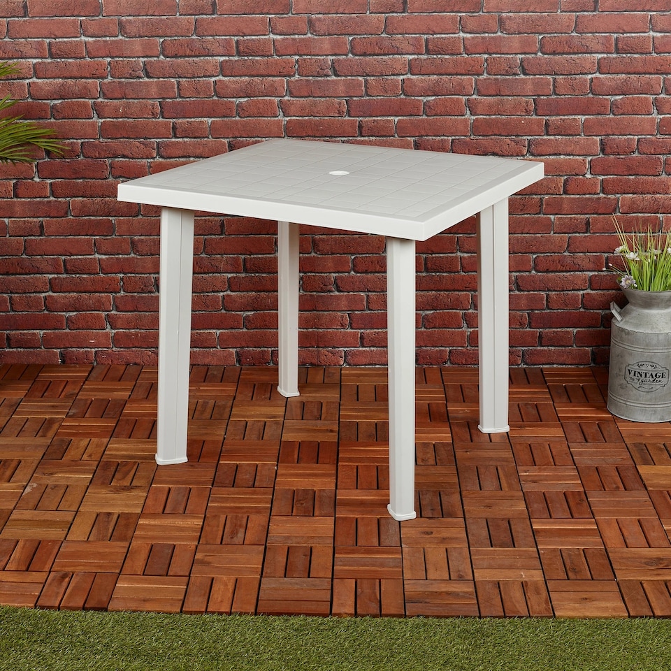 image 1 of White Square Garden Plastic Lightweight Table Patio Deck Outdoor Furniture