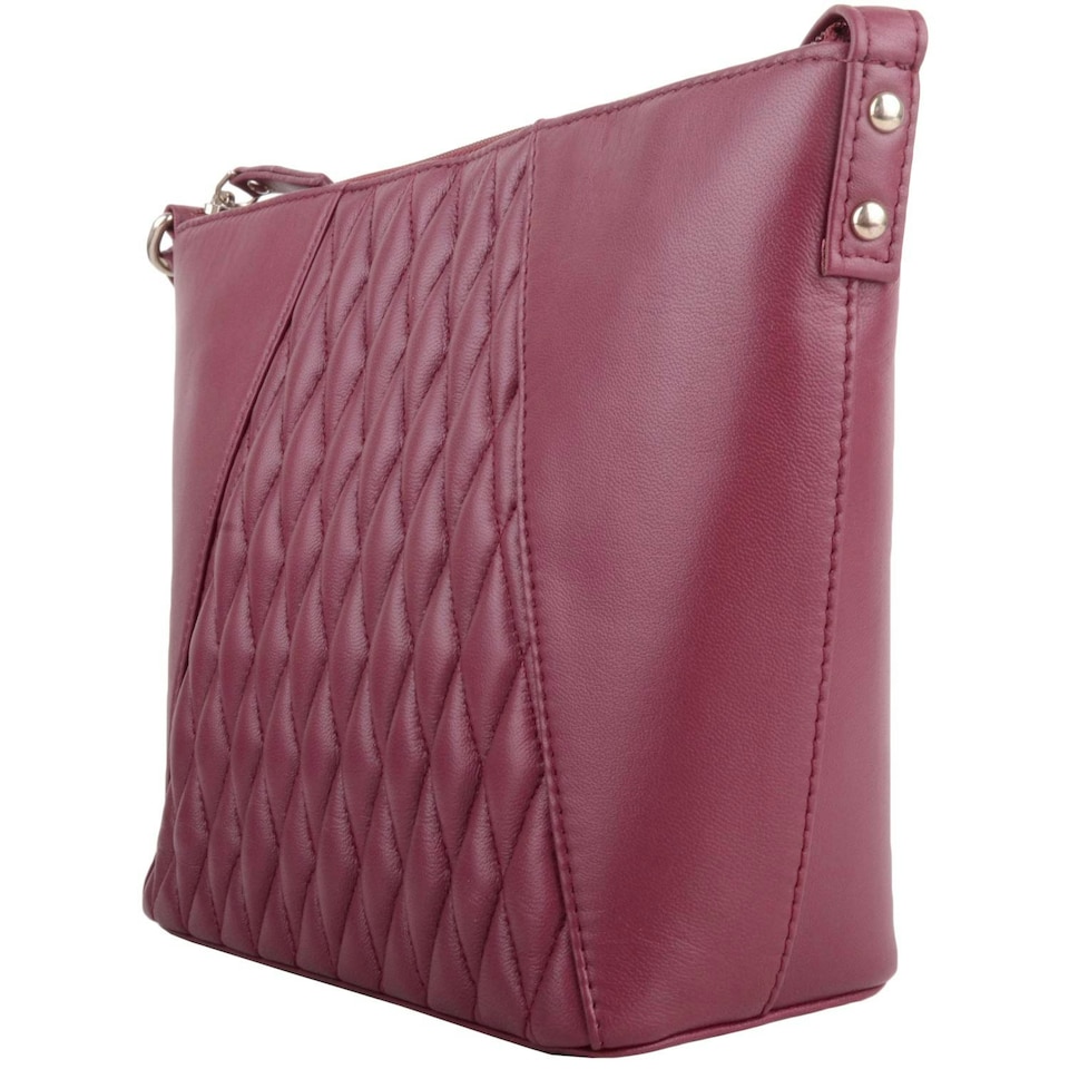 image 1 of Genuine Leather Diamond Effect Design Cross Body / Shoulder Bag Red | Red