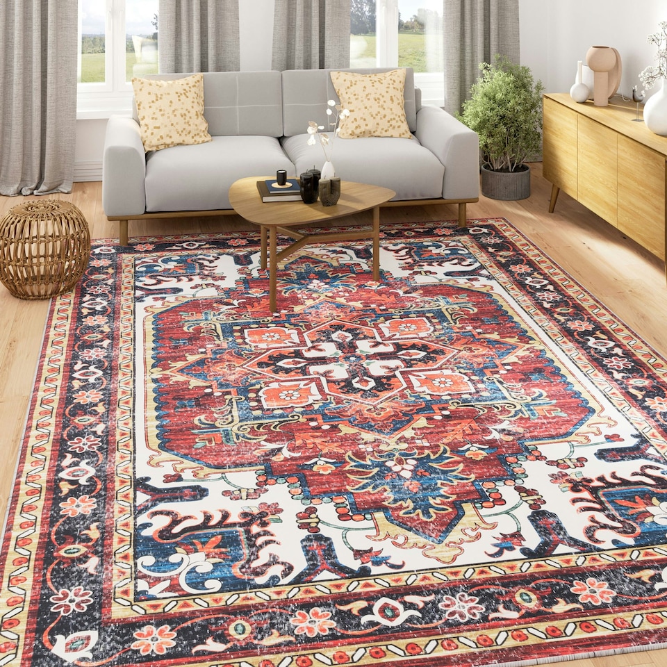image 1 of KUKOON Washable & Non Slip Terracotta Persian Style Area Rug 80cm x 150cm