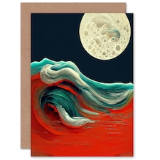 Full Moon Over Sea Waves Birthday Art Card