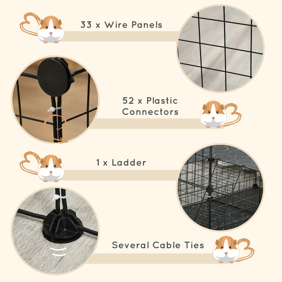 image 1 of PawHut Pet Playpen with Door, Guinea Pigs Metal Mesh Cage, Customizable Fence for Small Animal, Chinchilla, for Indoor and Outdoor Use, with Mallet, Black