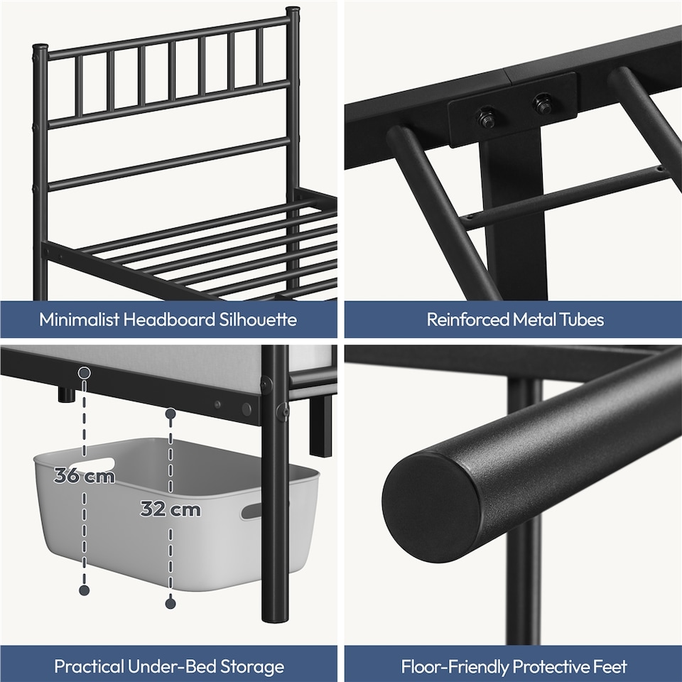 image 1 of Yaheetech 3ft Single Metal Bed Frame with Slatted Headboard Black