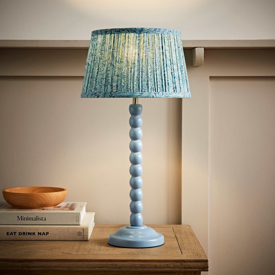 image 1 of ValueLights Bobbin Pastel Blue Table Lamp Leaf Pleated Shade