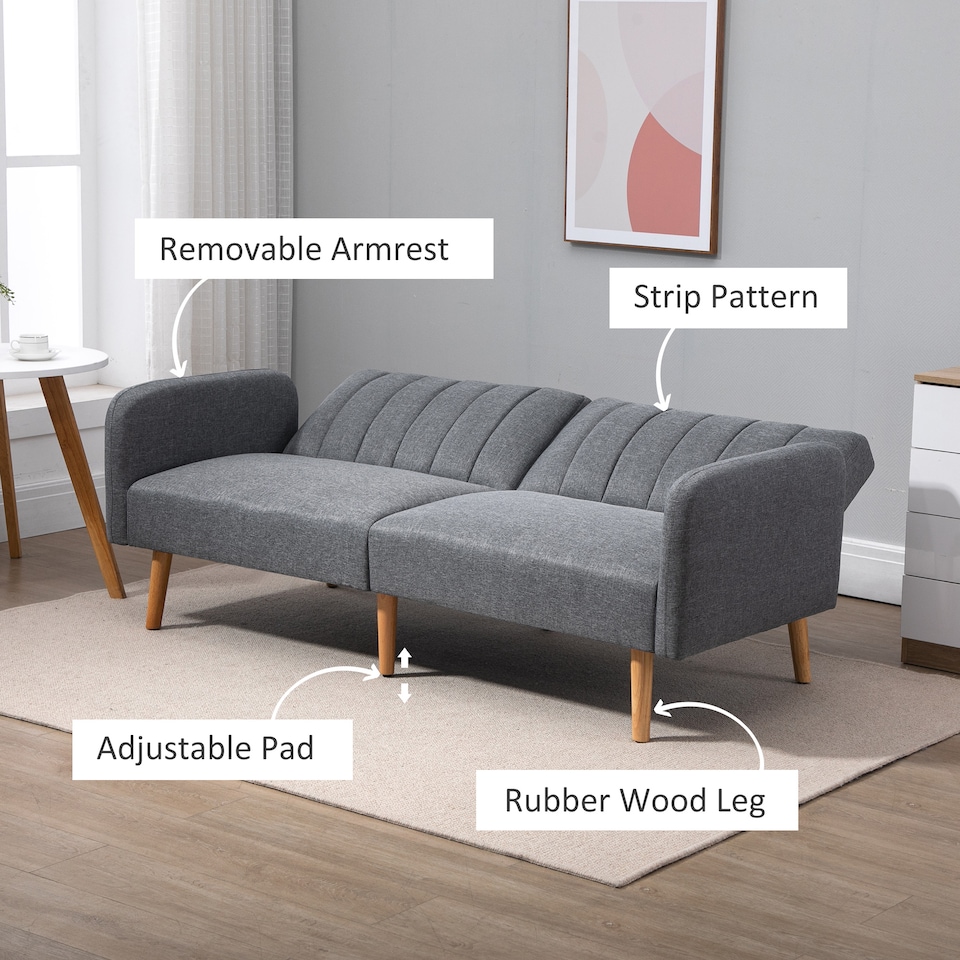 image 1 of HOMCOM 3 Seater Sofa Bed, Convertible Linen Fabric Sofa Couch, Click Clack Sofabed with Adjustable Split Backrest for Living Room, Bedroom, Guest Room, Grey