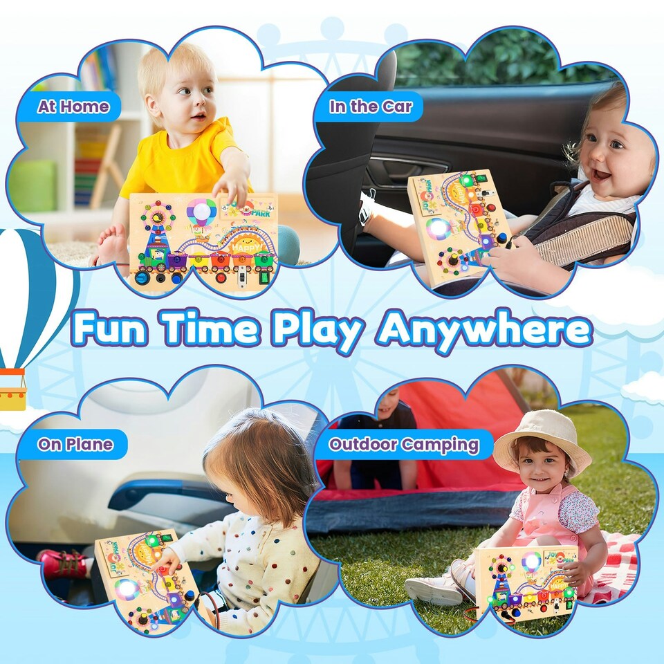 image 1 of Montessori Wooden Busy Board Light Up Sensory Activity Toy for Toddlers Fine Motor Skills Learning Toy for Ages 1 to4