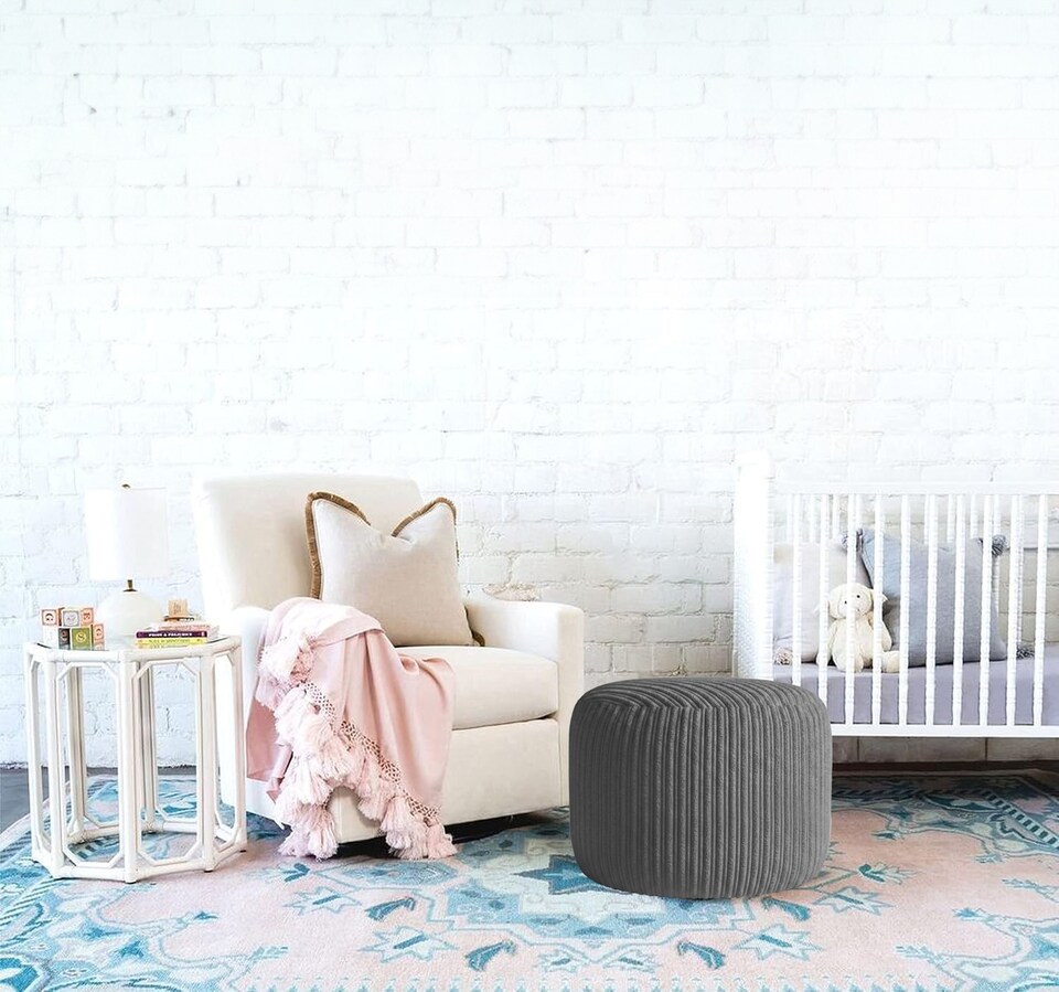 image 1 of Charcoal Jumbo Cord Footstool Oval Pouffe, Corduroy Ottoman Bean Bags 40cm x 35cm