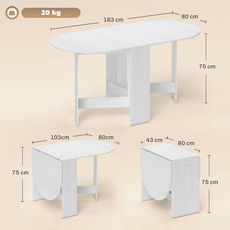 image 1 of HOMCOM Folding Dining Table, Drop Leaf Table for Small Spaces, Oval Tabletop for Dining Room, Ash Wood-Effect