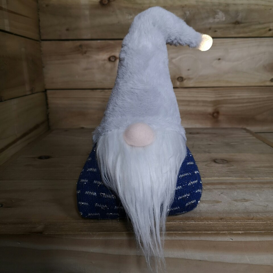 image 1 of 35cm Festive Christmas Sitting Light Up Lit Gonk with Grey Hat and Blue Body