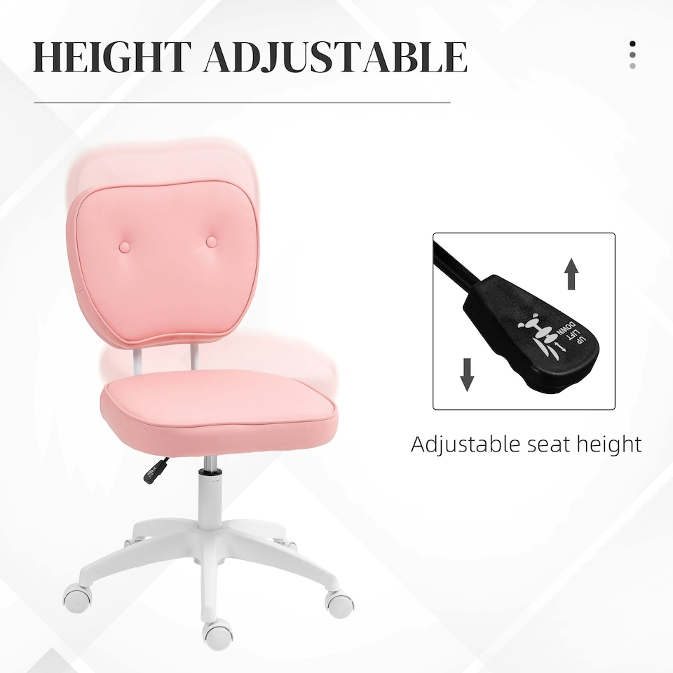 image 1 of Vinsetto Vanity Task Chair with Adjustable Height, Armless, Pink