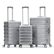 Flight Knight Premium Travel Suitcase - 8 Wheels Built-in TSA Lock Aluminium Frame, ABS Hard Shell Carry on Check in Luggage - 100+ Airlines Approved Silver | Large