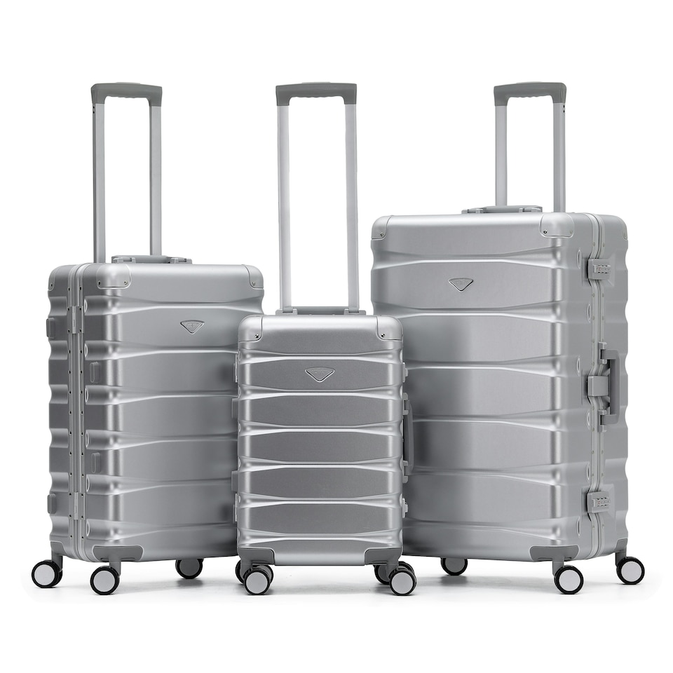 image 1 of Flight Knight Premium Travel Suitcase - 8 Wheels Built-in TSA Lock Aluminium Frame, ABS Hard Shell Carry on Check in Luggage - 100+ Airlines Approved Silver | Large