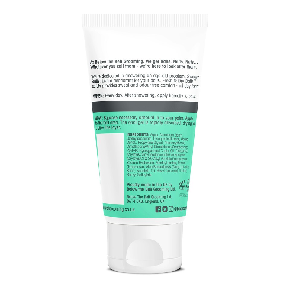 image 1 of Below The Belt Grooming Fresh & Dry Ball, Intimate Deodorant and Anti Chafing Cream For Men, Protects against Sweat, Odour and Chafing, Fresh Scent 3 x 75ml