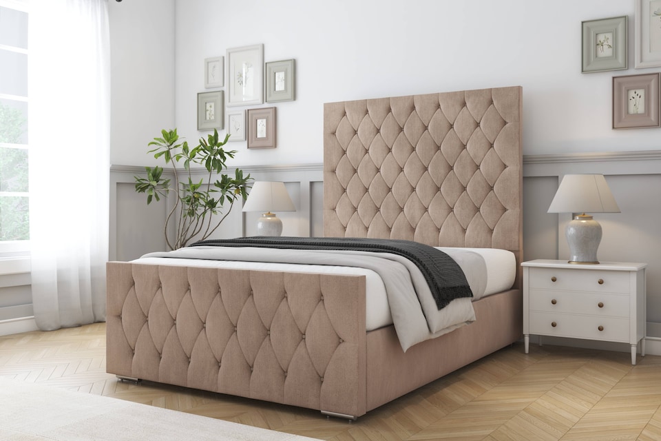 image 1 of Sloomy Watson Mink Naples Bed Frame With 50" Upholstered Headboard 2'6 Small Single