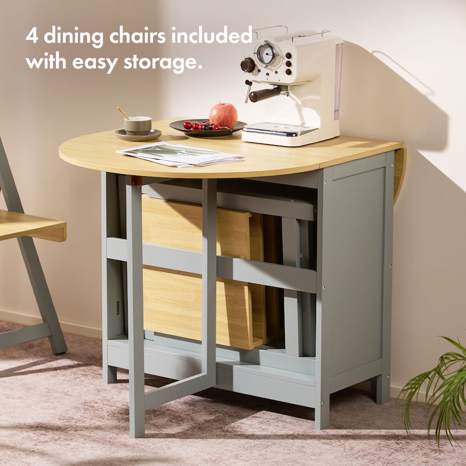 image 1 of VonHaus Firbeck Foldable Table and Chairs Set 4 for Dining Room