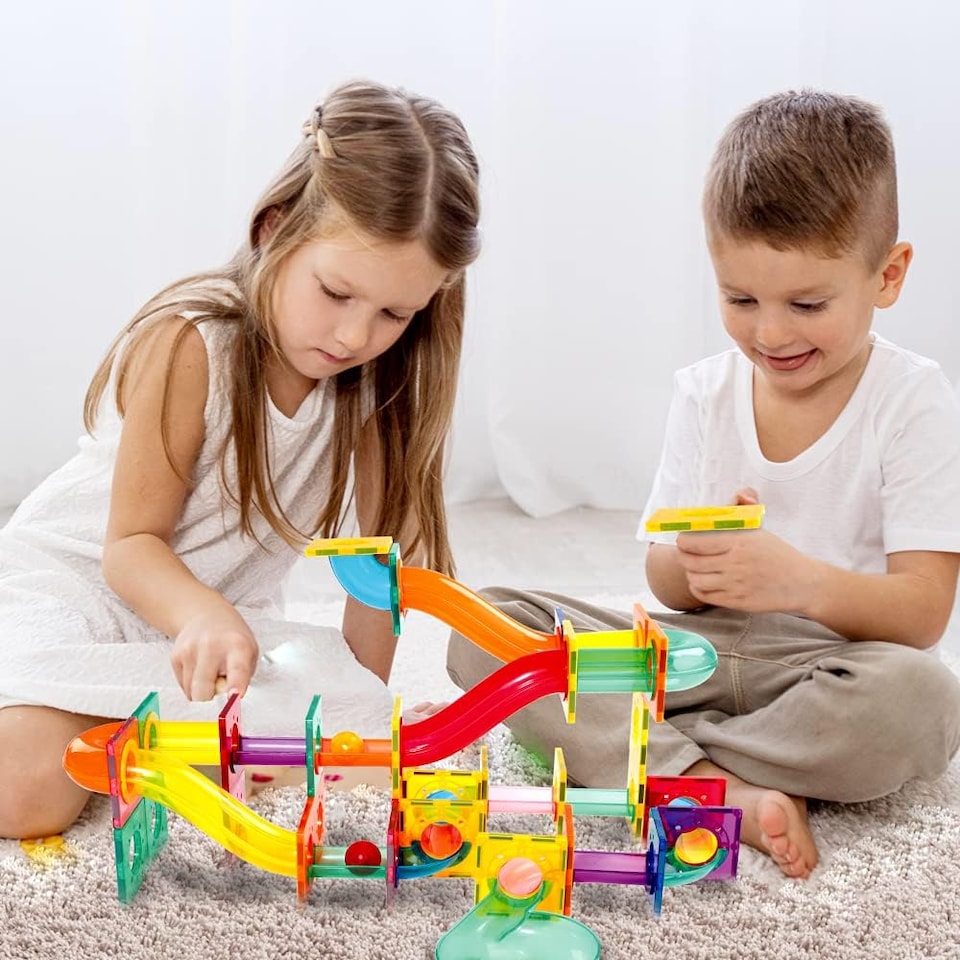 image 1 of Desire Deluxe Marble Run Ball Magnetic Building Blocks Kids Montessori Toys – Construction Tiles for Boys & Girls 3–8-Year-Old – Great Birthday
