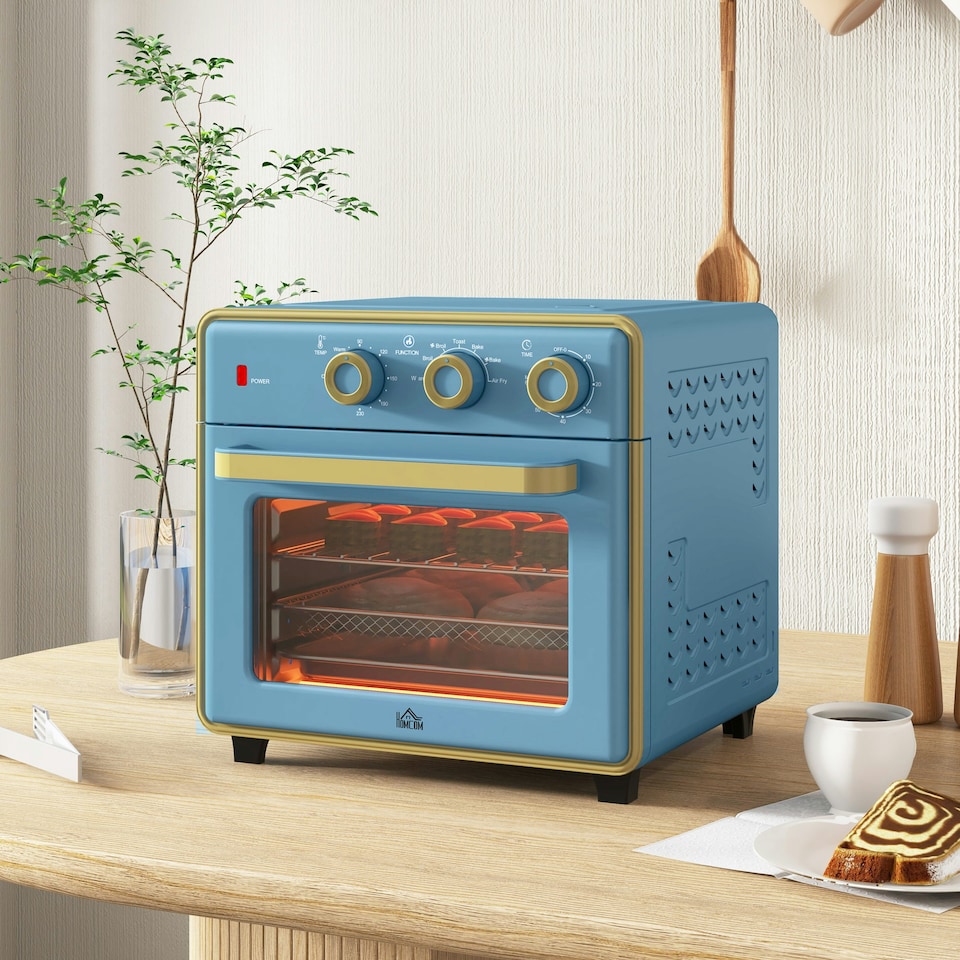 image 1 of HOMCOM 20L Mini Oven with Adjustable Temperature, 60 Min Time 1400W, Blue