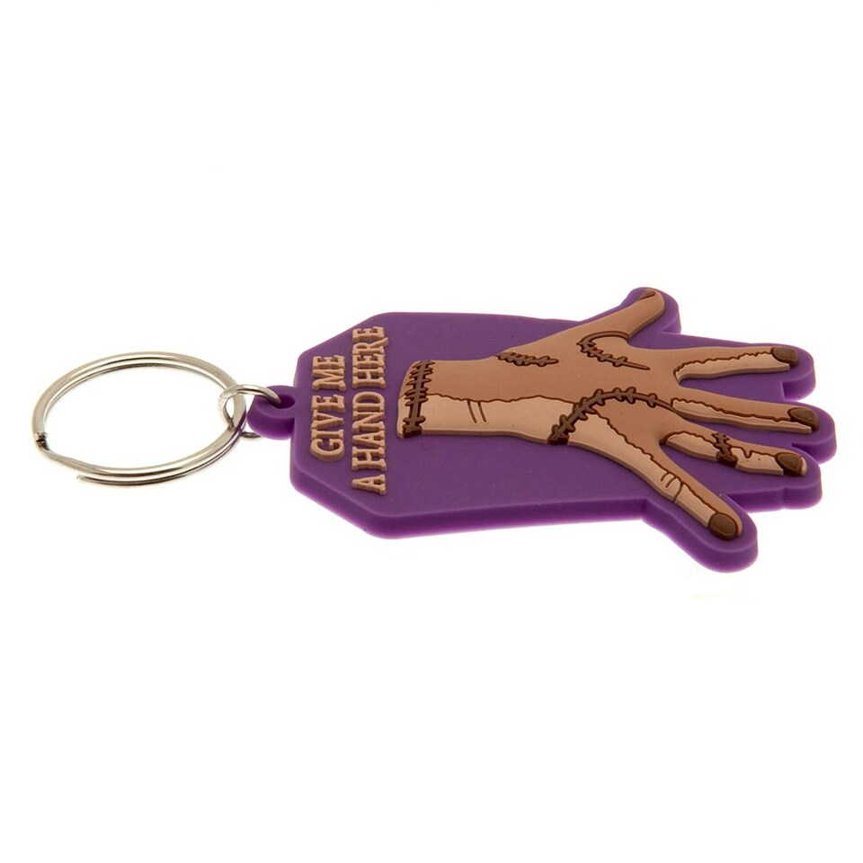 image 1 of Wednesday Give Me A Hand Thing Keyring - Purple/Brown - One Size
