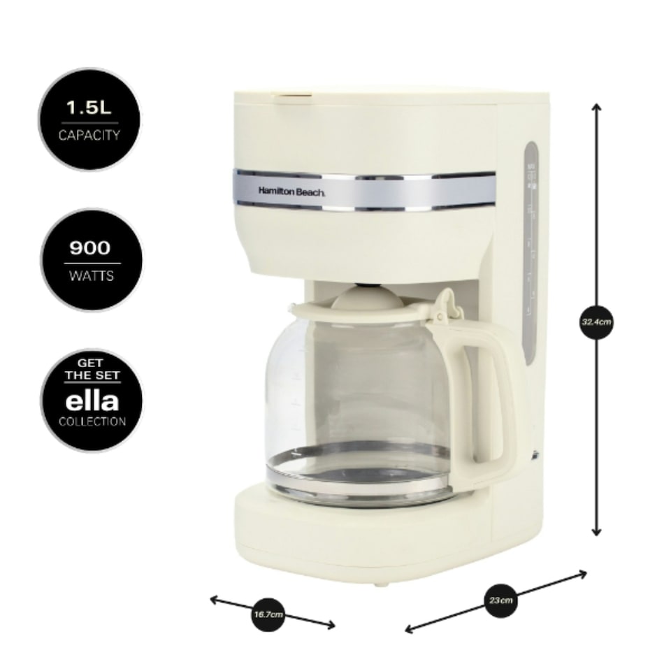 image 1 of Hamilton Beach 1.7L Kettle, 2 Slot Toaster, Coffee Machine & 20L, 700W Microwave Set - Ella Collection - Cream