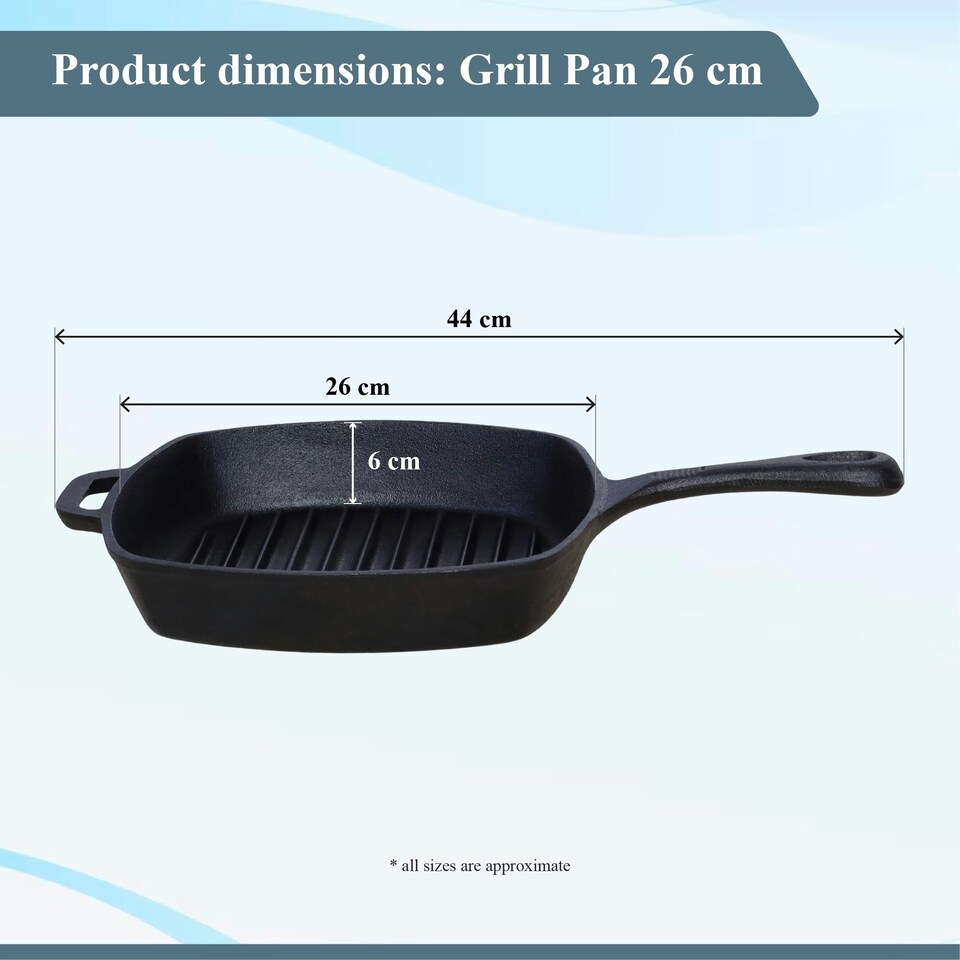 image 1 of Buckingham Pre-Seasoned Cast Iron Square Grill Skillet Pan  26 cm