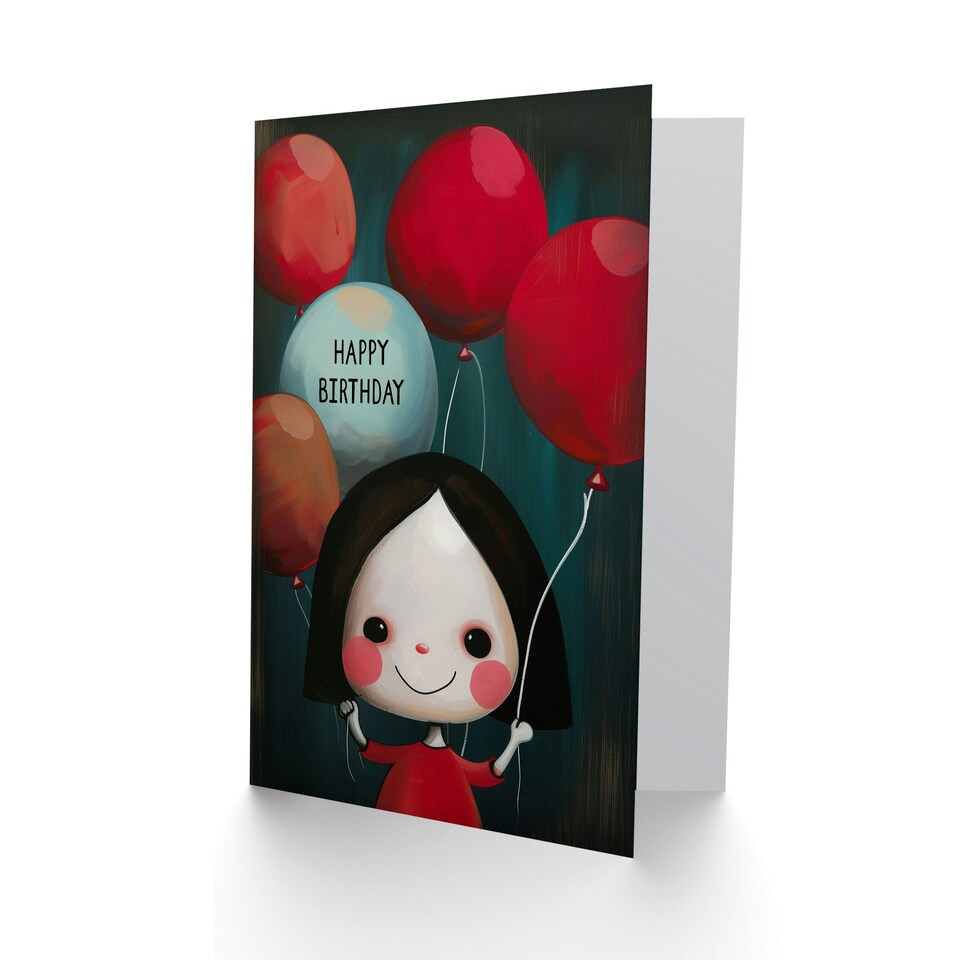 image 1 of Creepy Cute Doll Balloons Bundle Woman Her Birthday Card