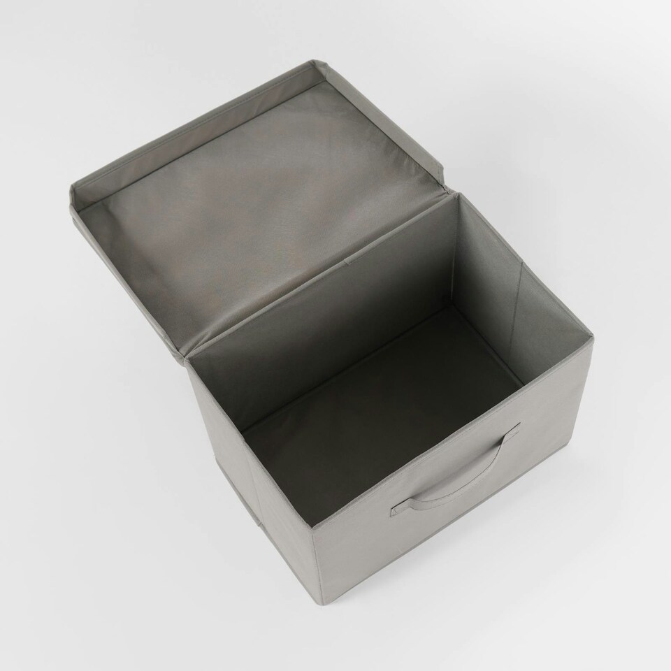 image 1 of OHS Folding Collapsible Fabric Storage Box With Lid, 38x25cm - Grey