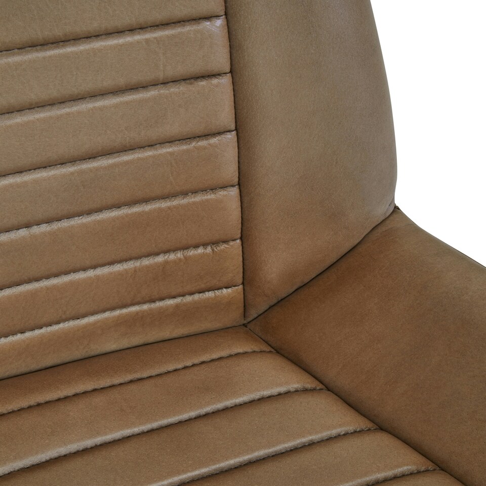image 1 of Interiors by Premier Grey Genuine Leather Accent Chair, Channel‑Detailed Grey Leather Upholstery, Gold Iron Legs Accent Seating Grey