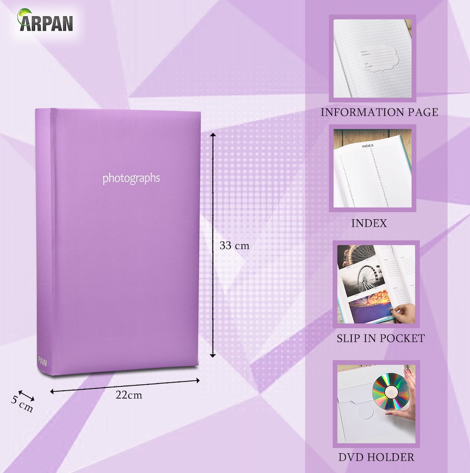 image 1 of ARPAN Large Slip In Memo Photo Album for 300 Photos 6x4" (10x15cm) – Hardcover Picture Album with Memo Writing Space for Family, Wedding & Travel Memories