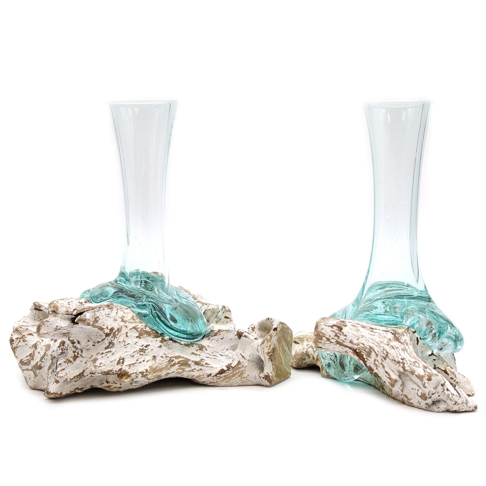 Serenityy Molten Glass on Whitewash Wood Vase - Medium in White