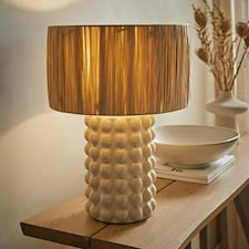 ValueLights Kiran Ceramic Stone Bubble Table Lamp Raffia Shade