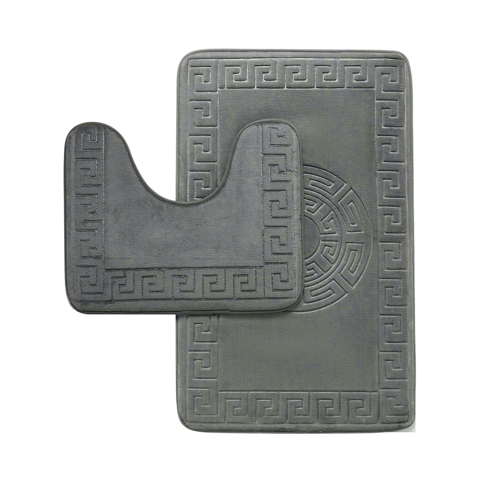 image 1 of VELVETIO Bath Mat Set Greek Pattern Anti Slip Memory Foam Toilet Rug Green
