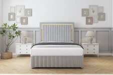 Sloomy Boston Gold Silver Plush Divan Bed With Mattress No Drawers With 26" Strutted Headboard & 12" Matching Footboard 6' Super King | Silver | Silver | Super King | 1