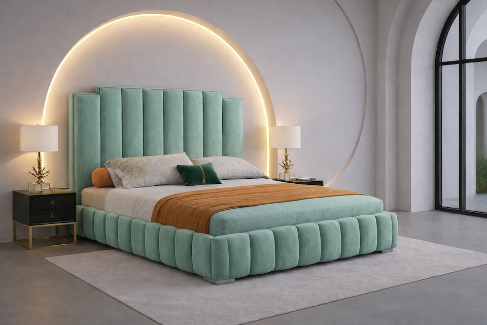 6ft Superking Duck Egg Plush Velvet Tower Panel Bed Frame