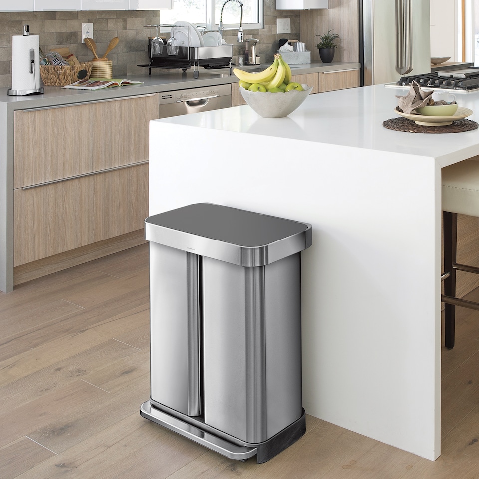 image 1 of Simplehuman 58L Recycling Rectangular Pedal Bin with Liner Pocket, Brushed Stainless Steel with Grey Plastic Lid