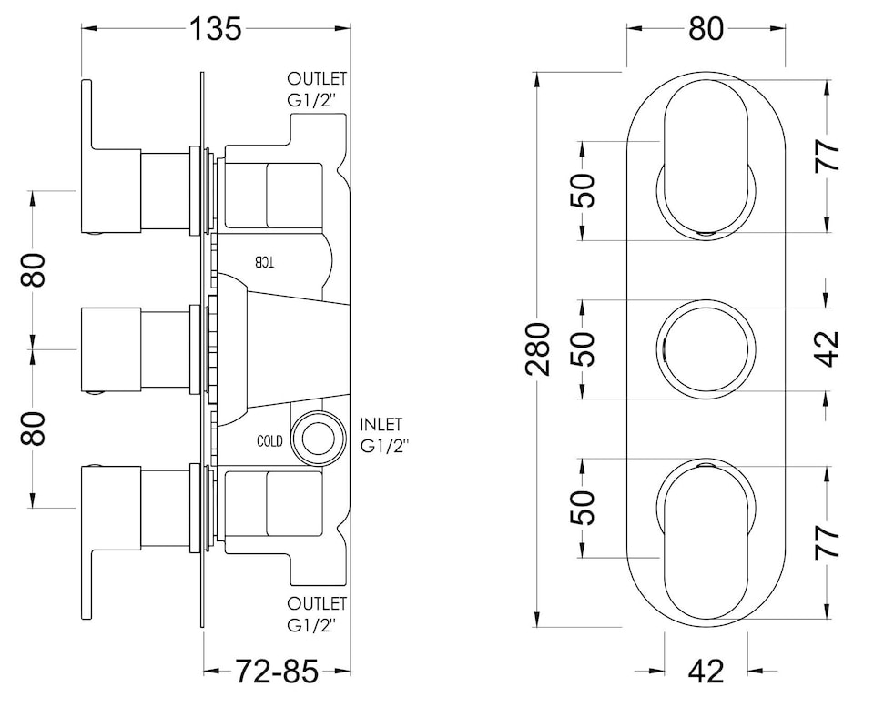 image 1 of Current Round Triple Concealed Thermostatic Shower Valve & Knob Chrome