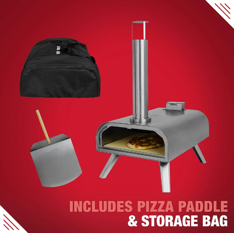 image 1 of George Foreman GFWPPO2SSPC Pizza Oven Stainless Steel 16" Wood Pellet with Paddle & Carry Bag