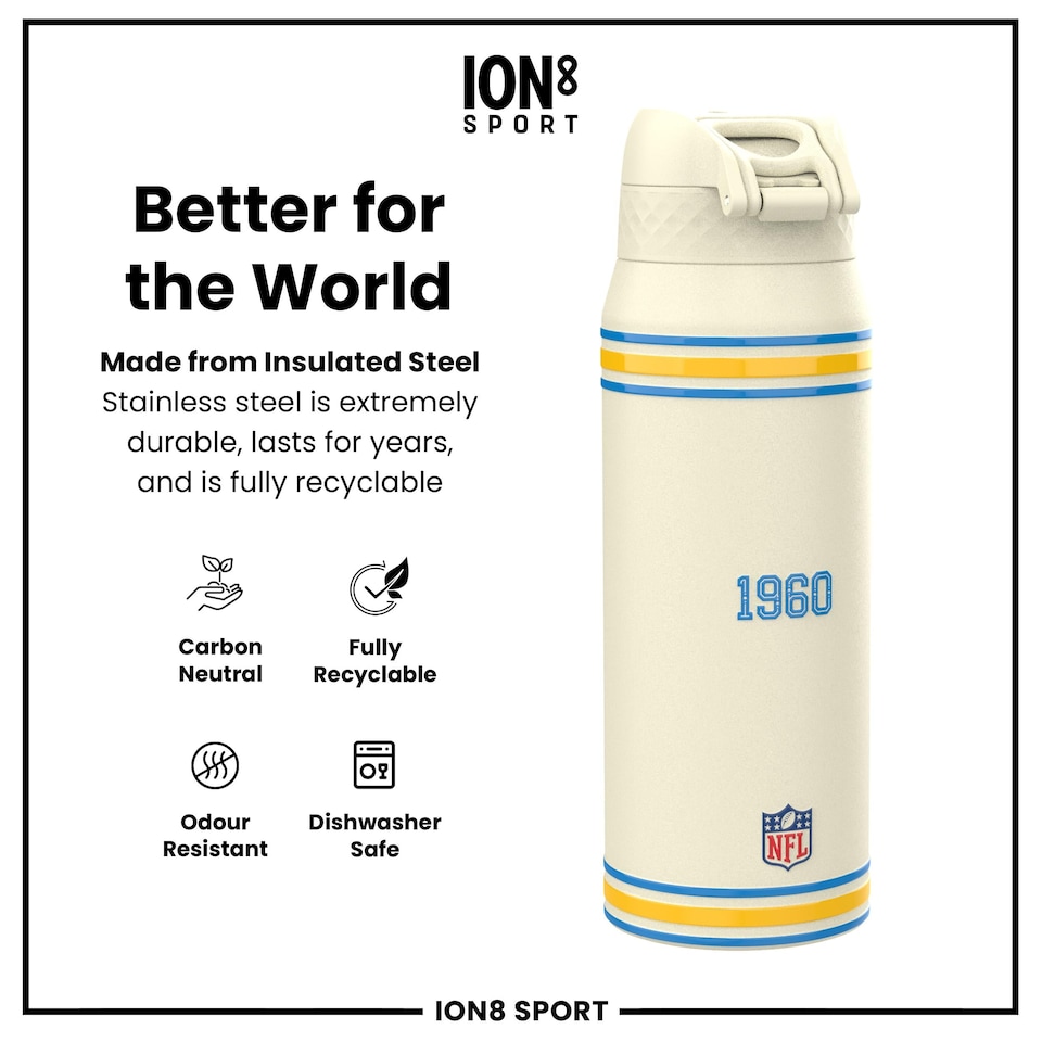 image 1 of NFL x Sports, Vacuum Insulated Steel Bottle, Series, 750ml (24oz) | Cream | NFL Throwback Chargers | One Size