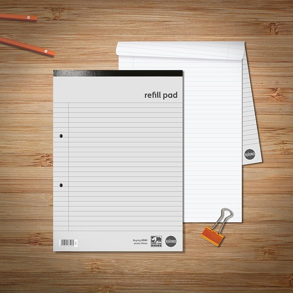 image 1 of Rhino 160 Page 8mm Lined Hole Punched Refill Pad White A4 10 Pack