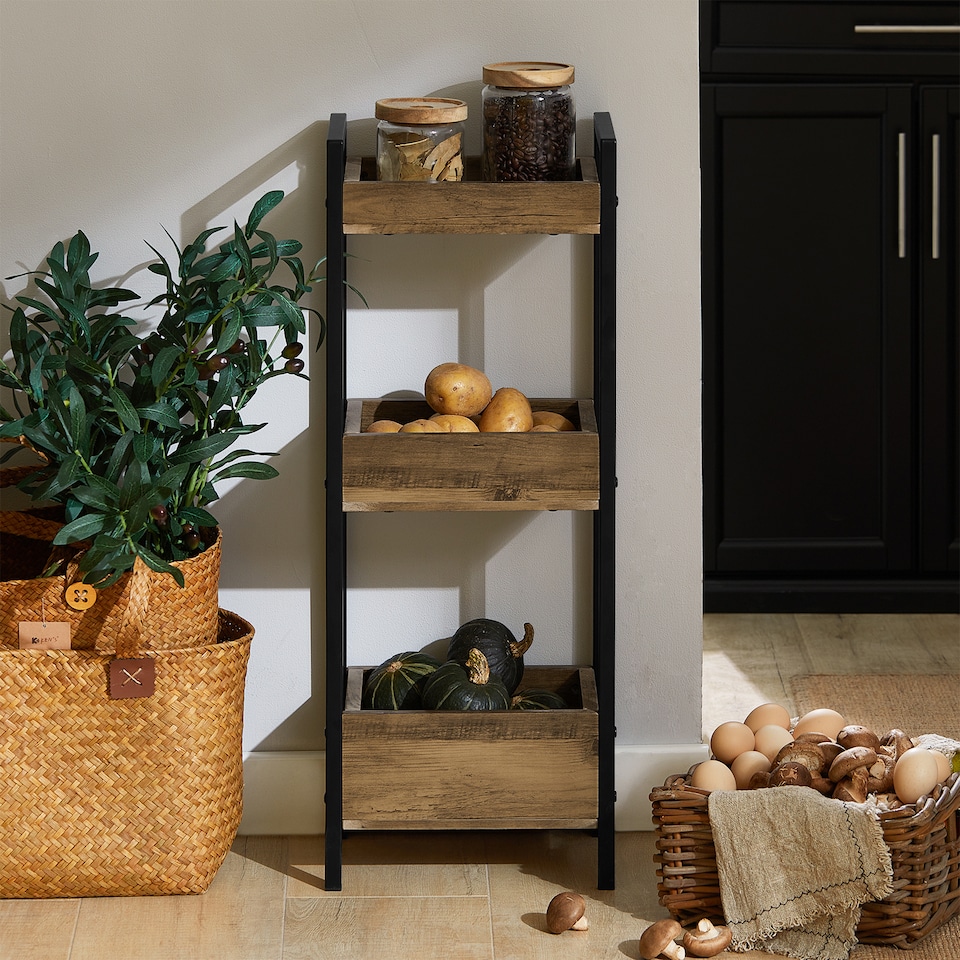 image 1 of SoBuy 3-Tier Slim Bathroom Storage Cabinet, Brown & Black, 11.0x7.9x29.1 in, 4 kg - FRG226-F