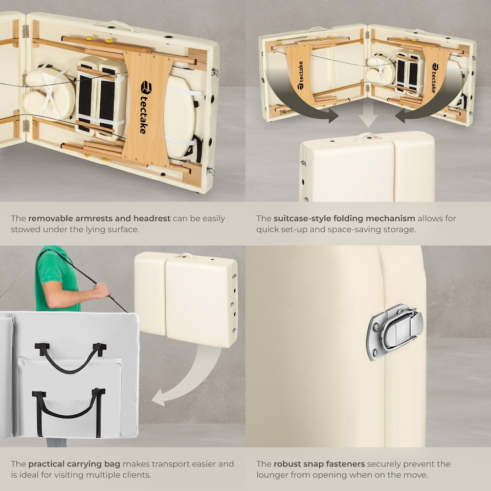 image 1 of Massage Table 3 Zones Massage Table Massage Bed Cosmetic With Lounger Bag Head- And Armrests | Cream | beige | 1