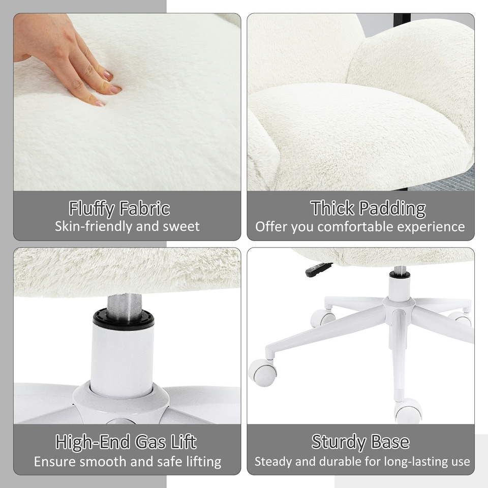 image 1 of HOMCOM Fluffy Leisure Chair Office Chair with Backrest Wheels Cream White
