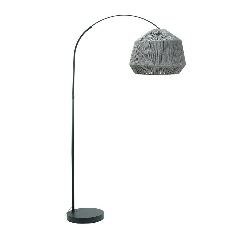 image 1 of ValueLights Louis Black Arched Curved Floor Lamp with Grey Rope Dome Lamp Shade