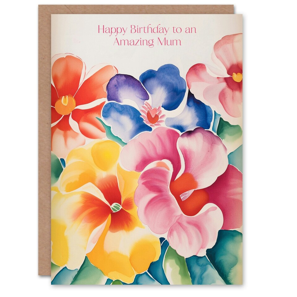 image 1 of Mum Happy Watercolour Flowers Spring Floral Pastel Birthday Card