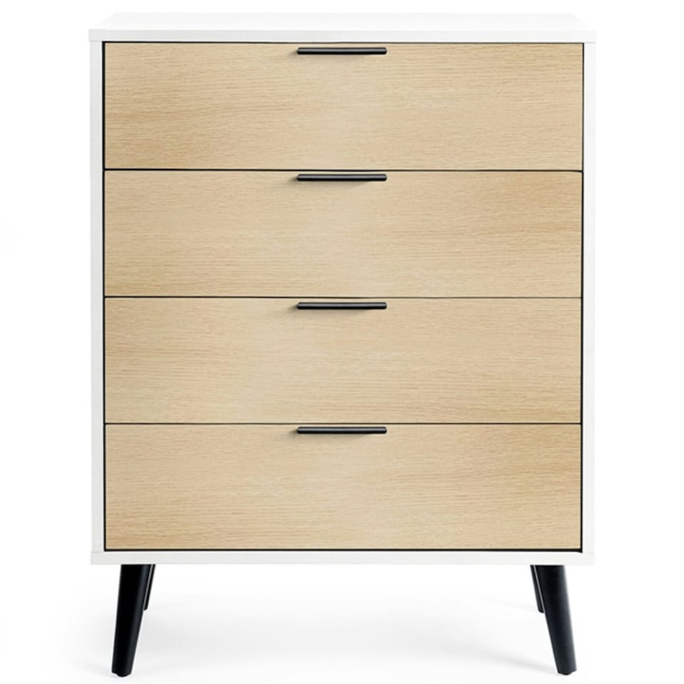 image 1 of Oak and Matt White Wide Chest of Drawers (4 Drawers)