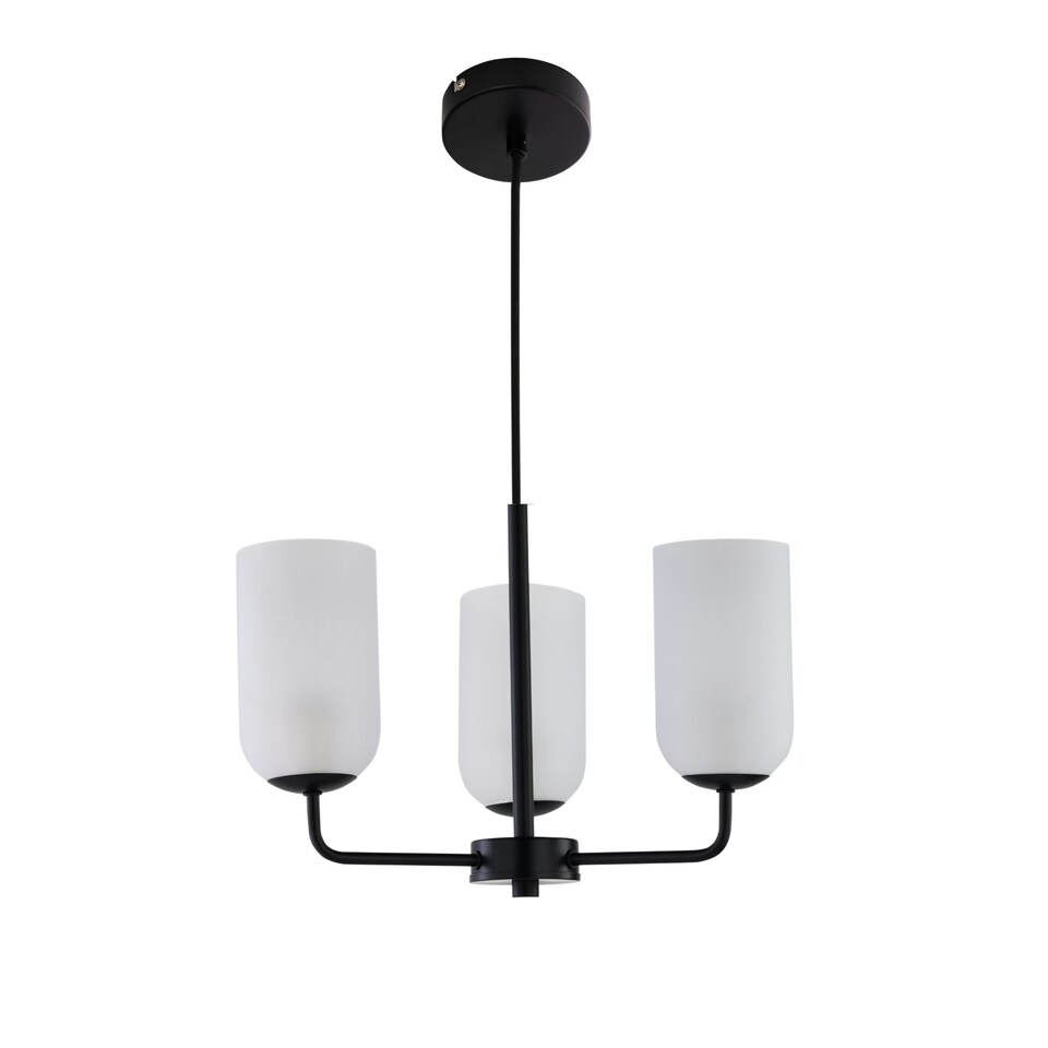 image 1 of Victoria - Black 3 Arm Ceiling Pendant with Frosted Glass Shade Black | White