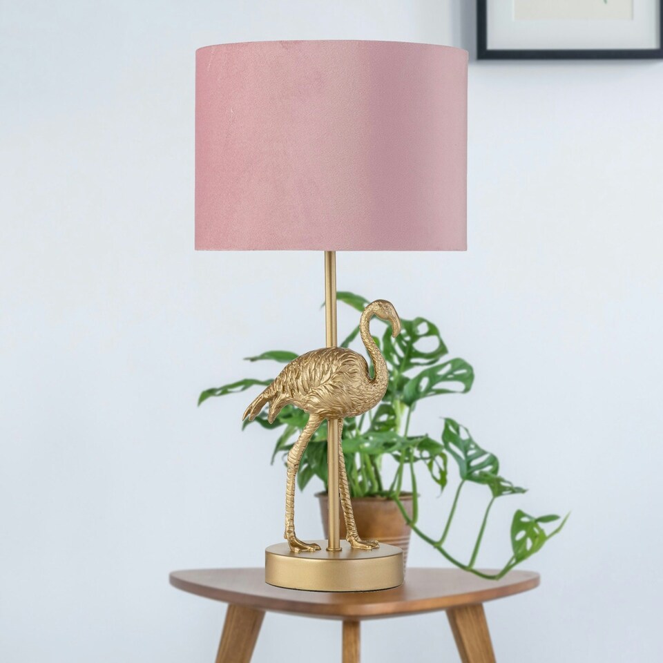 image 1 of Flamingo - Gold Table Lamp with Pink Velvet Shade Gold | Pink