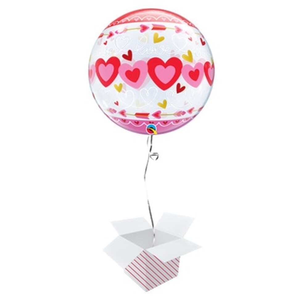 Love Connected Hearts Bubble Helium Qualatex Balloon - Inflated Balloon in a Box