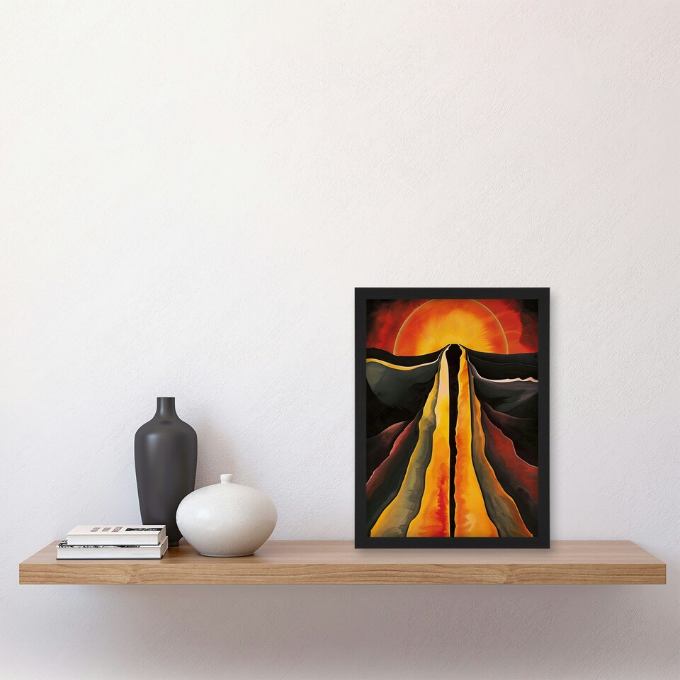 image 1 of Abstract Sunset Fire Landscape Space Living Room Black Framed Wall Art Print A4